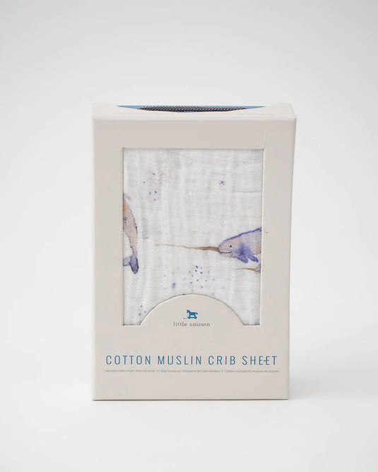 Little Unicorn Cotton Muslin Crib Sheet - Narwal