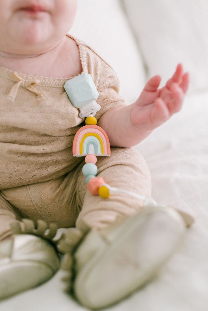 Load image into Gallery viewer, LouLou Lollipop Darling Silicone Pacifier Clip in Rainbow
