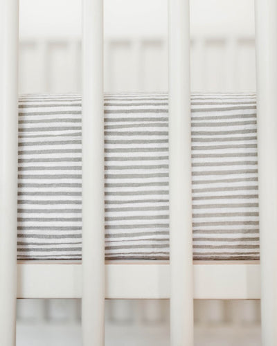 Little Unicorn Cotton Muslin Crib Sheet - Grey Stripe