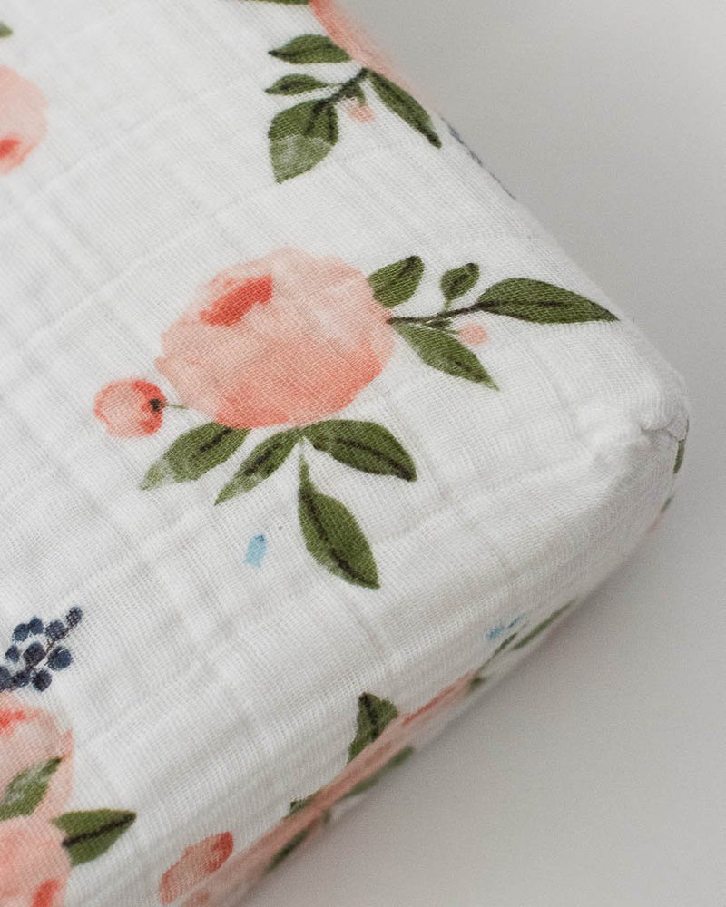 Load image into Gallery viewer, Little Unicorn Cotton Muslin Changing Pad Cover - Watercolor Roses
